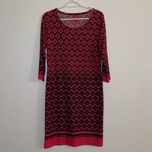 Tracy Negoshian Pink and Navy Dress with Three Quarter Length Sleeves, size L